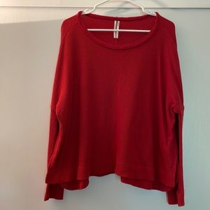 Anthropologie Long Sleeve Thermal Waffle Tunic XS Red